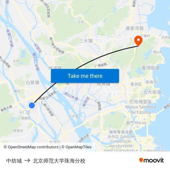 中纺城 to 北京师范大学珠海分校 map