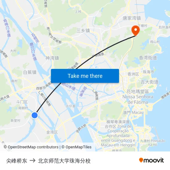 尖峰桥东 to 北京师范大学珠海分校 map