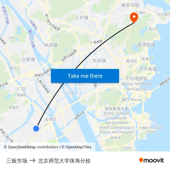 三板市场 to 北京师范大学珠海分校 map