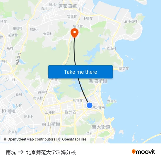 南坑 to 北京师范大学珠海分校 map
