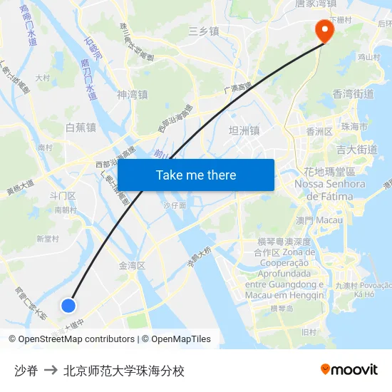 沙脊 to 北京师范大学珠海分校 map