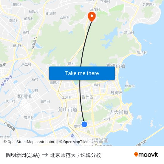 圆明新园(总站) to 北京师范大学珠海分校 map