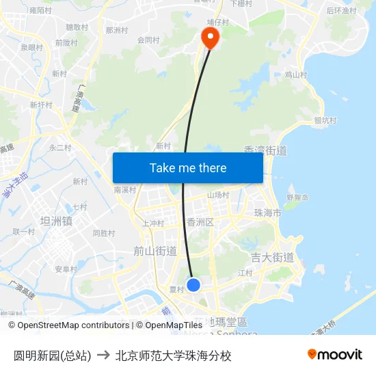 圆明新园(总站) to 北京师范大学珠海分校 map