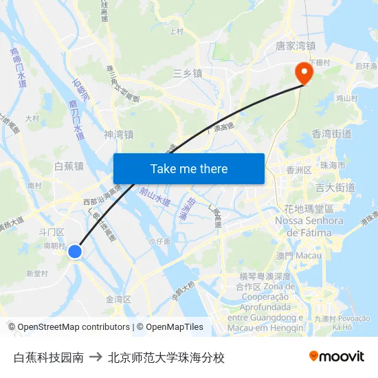 白蕉科技园南 to 北京师范大学珠海分校 map