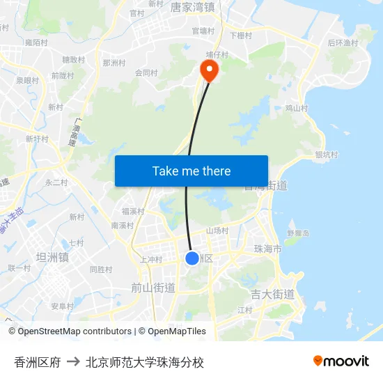 香洲区府 to 北京师范大学珠海分校 map