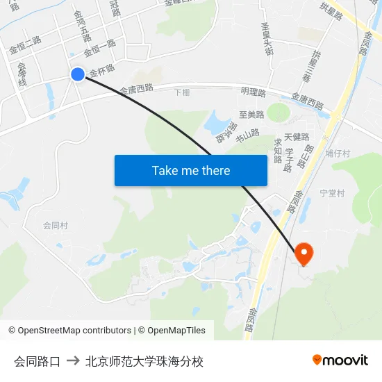 会同路口 to 北京师范大学珠海分校 map