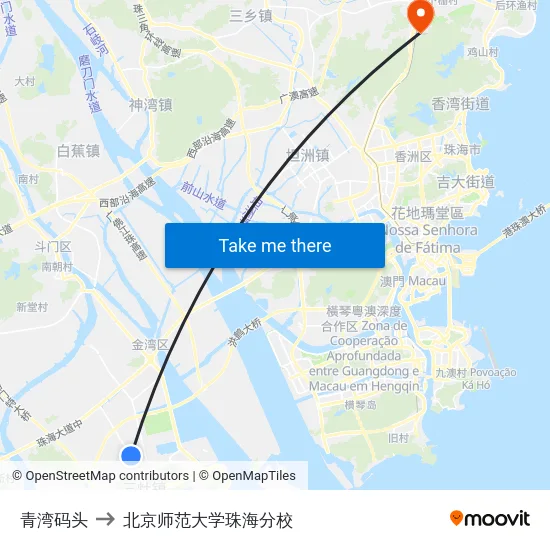 青湾码头 to 北京师范大学珠海分校 map