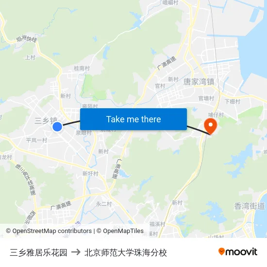 三乡雅居乐花园 to 北京师范大学珠海分校 map
