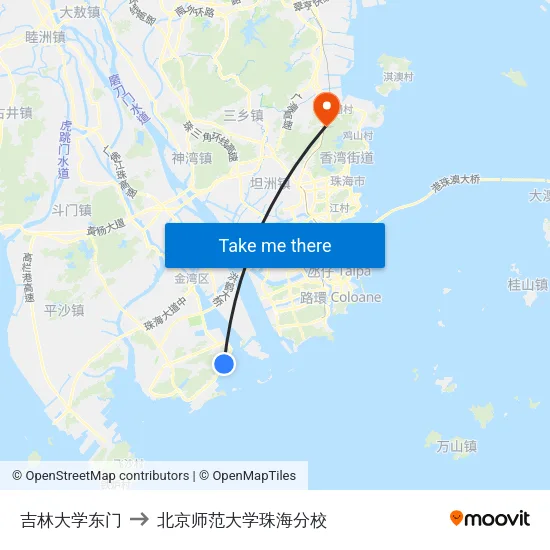 吉林大学东门 to 北京师范大学珠海分校 map