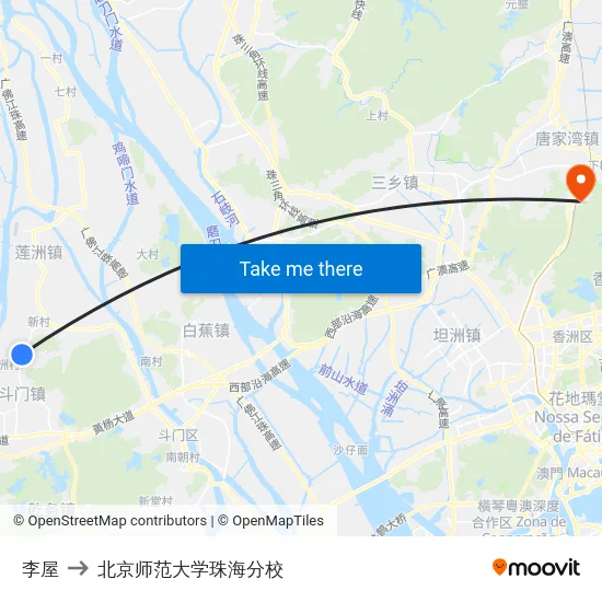 李屋 to 北京师范大学珠海分校 map