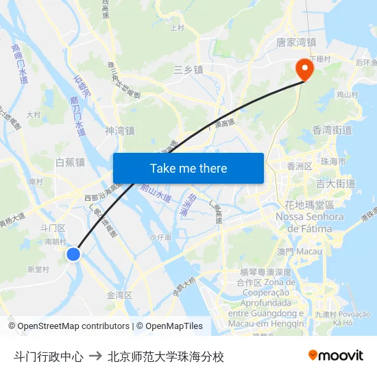 斗门行政中心 to 北京师范大学珠海分校 map