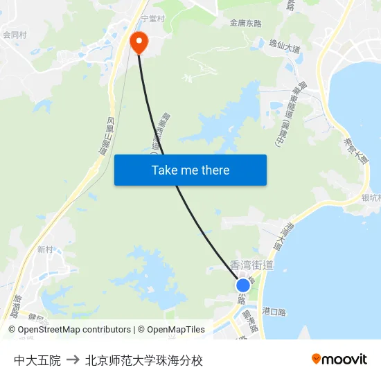 中大五院 to 北京师范大学珠海分校 map