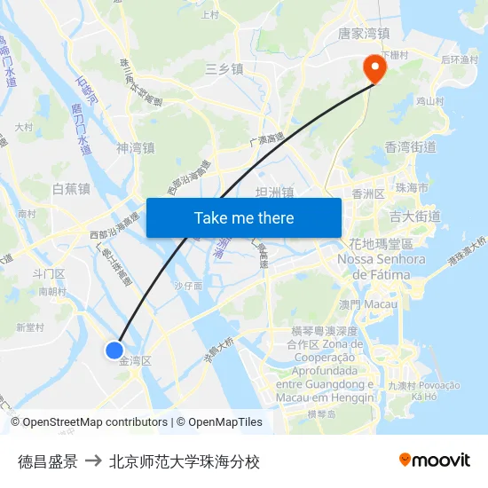 德昌盛景 to 北京师范大学珠海分校 map