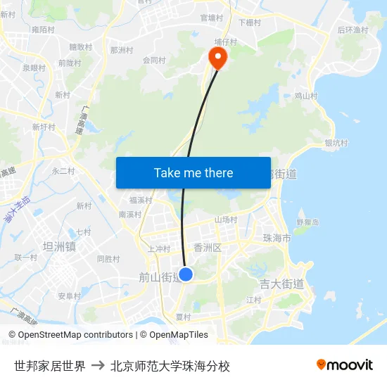 世邦家居世界 to 北京师范大学珠海分校 map