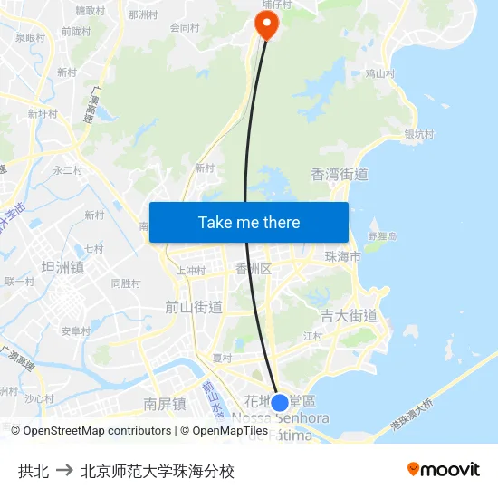 拱北 to 北京师范大学珠海分校 map