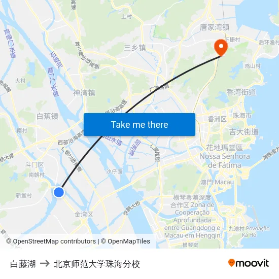 白藤湖 to 北京师范大学珠海分校 map