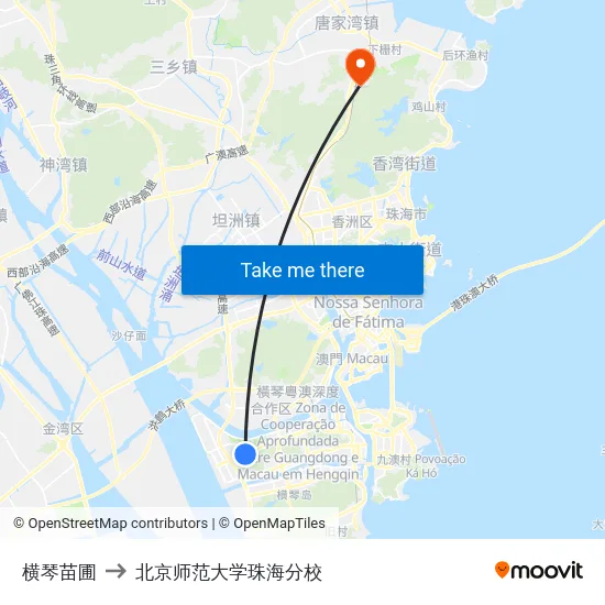 横琴苗圃 to 北京师范大学珠海分校 map