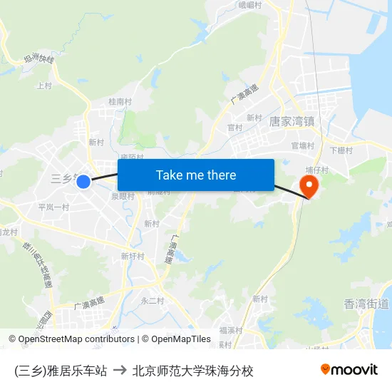 (三乡)雅居乐车站 to 北京师范大学珠海分校 map