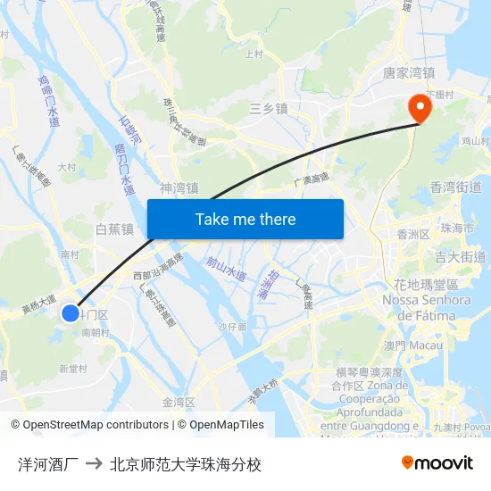 洋河酒厂 to 北京师范大学珠海分校 map