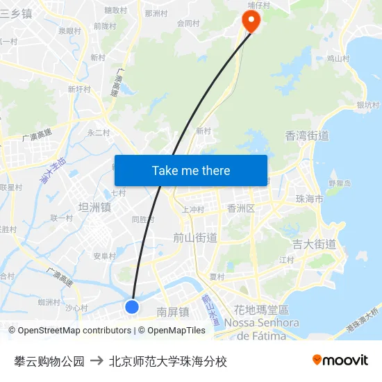 攀云购物公园 to 北京师范大学珠海分校 map
