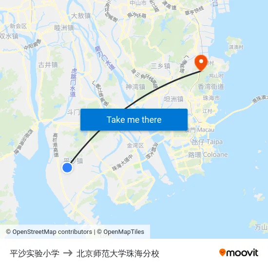 平沙实验小学 to 北京师范大学珠海分校 map