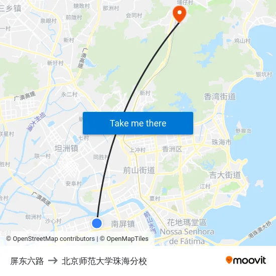 屏东六路 to 北京师范大学珠海分校 map