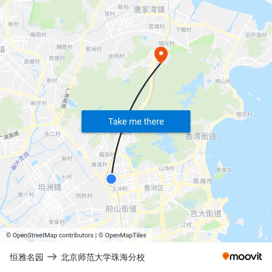 恒雅名园 to 北京师范大学珠海分校 map