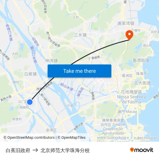 白蕉旧政府 to 北京师范大学珠海分校 map