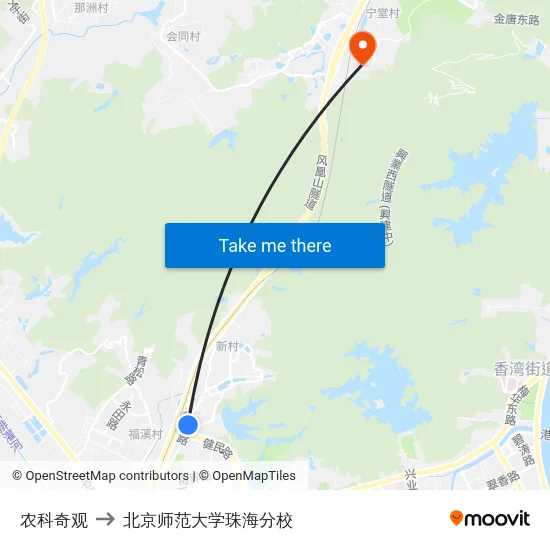 农科奇观 to 北京师范大学珠海分校 map