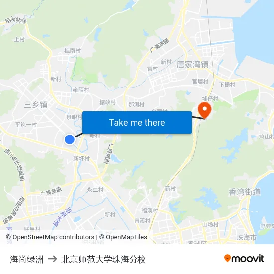海尚绿洲 to 北京师范大学珠海分校 map