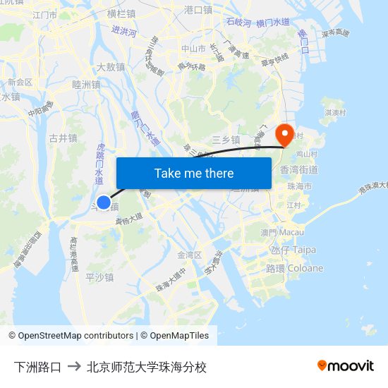 下洲路口 to 北京师范大学珠海分校 map