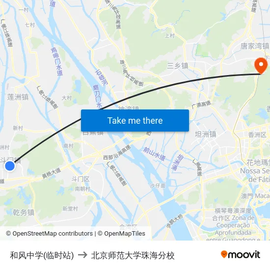 和风中学(临时站) to 北京师范大学珠海分校 map