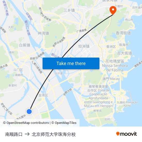 南顺路口 to 北京师范大学珠海分校 map