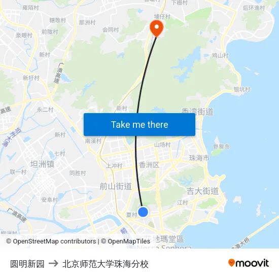 圆明新园 to 北京师范大学珠海分校 map