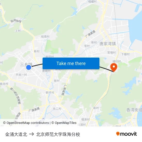 金涌大道北 to 北京师范大学珠海分校 map