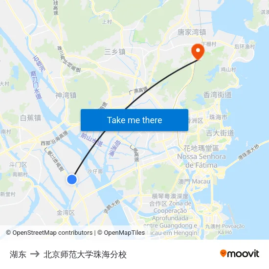 湖东 to 北京师范大学珠海分校 map