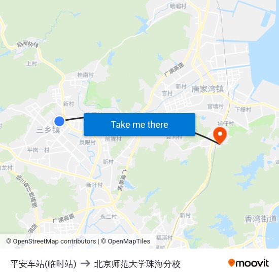平安车站(临时站) to 北京师范大学珠海分校 map