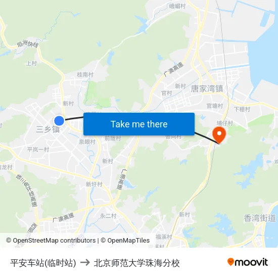 平安车站(临时站) to 北京师范大学珠海分校 map