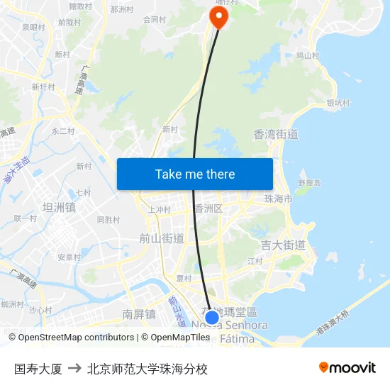 国寿大厦 to 北京师范大学珠海分校 map