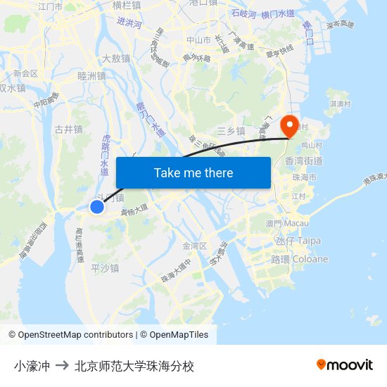 小濠冲 to 北京师范大学珠海分校 map