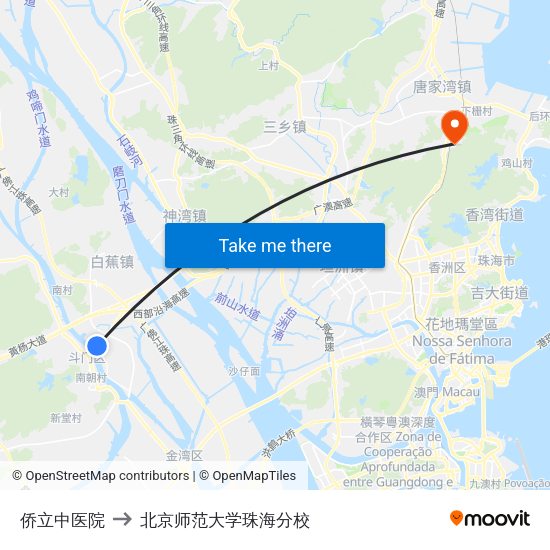 侨立中医院 to 北京师范大学珠海分校 map
