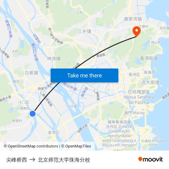 尖峰桥西 to 北京师范大学珠海分校 map