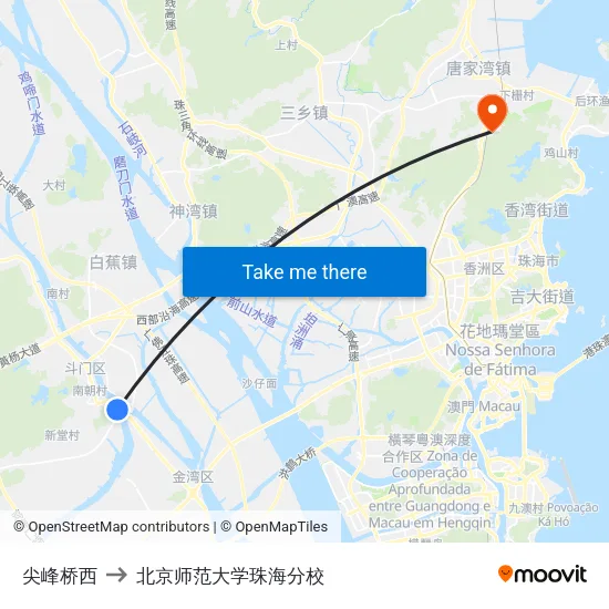 尖峰桥西 to 北京师范大学珠海分校 map