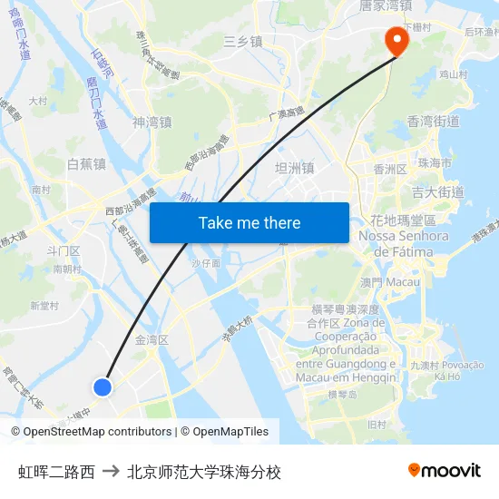 虹晖二路西 to 北京师范大学珠海分校 map