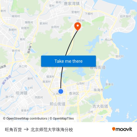 旺角百货 to 北京师范大学珠海分校 map