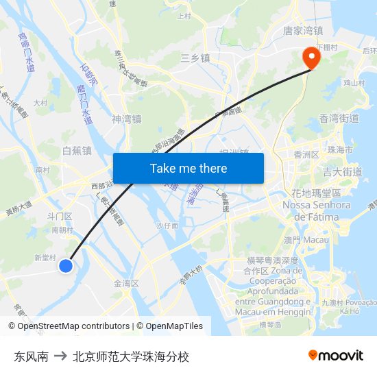 东风南 to 北京师范大学珠海分校 map
