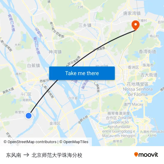 东风南 to 北京师范大学珠海分校 map