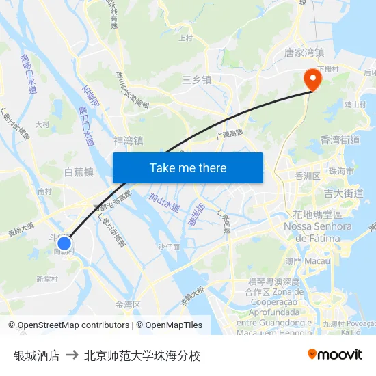 银城酒店 to 北京师范大学珠海分校 map