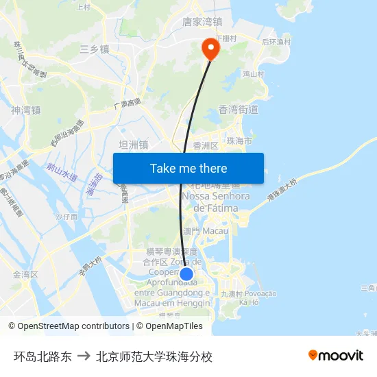 环岛北路东 to 北京师范大学珠海分校 map