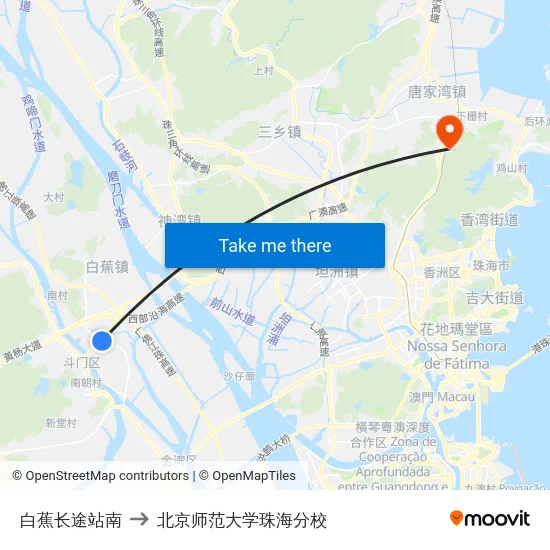 白蕉长途站南 to 北京师范大学珠海分校 map
